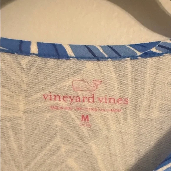 Girls Medium 10/12 Cotton 3/4 Length Sleeve Shift Dress Blue and White - Picture 2 of 7